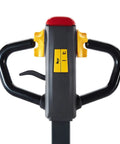 Apollo Lift Full Electric Lithium Pallet Jack handle controls with buttons for easy operation and smooth driving in heavy warehouses.