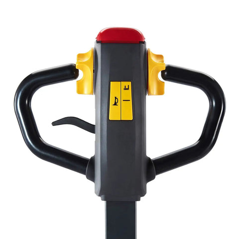 Apollo Lift Full Electric Lithium Pallet Jack handle controls with buttons for easy operation and smooth driving in heavy warehouses.
