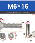M6*16 Stainless Steel M6 Cross Countersunk Head Locking Screws And Nuts Kit 50 Sets Furniture Connector Fasteners For Indoor And Outdoor Use 304 Stainless Steel With Strong Threads And Smooth Finish For Quick Tighten And Easy Adjust, dimensions shown