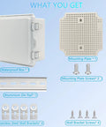 Front view of LuSumtly outdoor IP67 junction box, gray ABS plastic, 5.9x5.9x3.5 in, with mounting plate