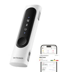 BeamO All In One Contactless Health Gadget With Thermometer ECG Monitor And Stethoscope And Fast Temperature Readings For Heart And Lung Tracking At Home Or On The Go, white device with app screen