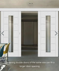 Soft Close Pocket Door Slide Hardware And Track Set For Barn Doors With Heavy Duty Hanger And Bilateral Four Wheel Dual Damping 47 Inch Track Single Door Load Rating Up To 143 Lbs Space Saving Slider System installed on double doors