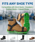 Epoxy Shoes With 9 Inch Spiked Roller For Smooth Garage Floors, shown with brown boots in industrial setting