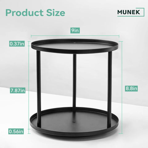 9 Inch Rotating Lazy Susan Organizer Two Tier Metal Spice Rack Black Rust Resistant Easy Glide