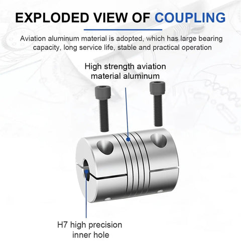 Exploded view of High Performance Lr B D19L25 Clamping Aluminum Elastic Winding Shaft Coupler For Step Motors with high precision.