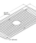 Diagram of Cape Dory Stainless Steel Sink Rack for Bottom Basin 27.5 x 13.38 inches with dimensions and center hole.