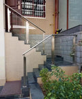 Hella Sturdy Gold Stainless Steel Deck Railing Posts For 10Mm To 12Mm Glass Panels Chef Kiss Finish installed on steps.