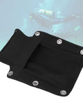 Scuba Backplate Pad Cushion for BCD Harness, Black Nylon Durable Dive Gear Pad with Screws, Universal Fit, shown underwater