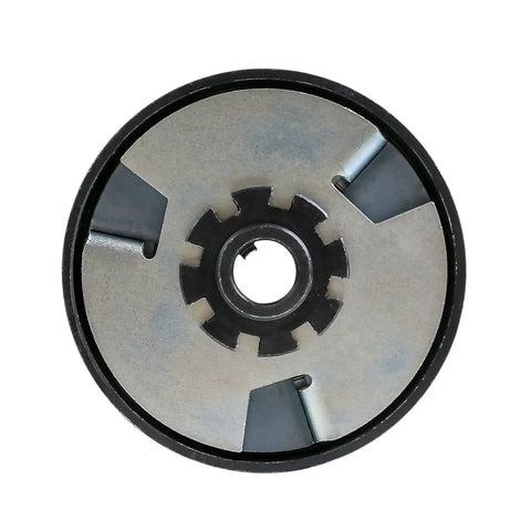 Top Notch Heavy Duty Centrifugal Clutch For Go Kart, steel clutch viewed from the top, designed for 10 tooth sprocket compatibility.