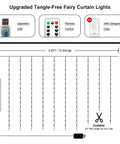 Diagram of Upgraded Tangle-Free Warm White USB Curtain Lights With 200 LEDs, 6.6Ft By 6.6Ft Window String, Remote Included, 8 Modes, Cuttable For DIY Decor