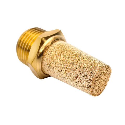 3 Pack Pneumatic Brass Exhaust Muffler Filter Quarter Inch Male Thread Hex Sintered Silencer For Air Lines, brass close-up