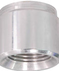 Close-up of Aluminum M12-1.5 Weld On Bung With Female Nut Threaded Insert for Flush Mounting, showcasing recessed weld end.