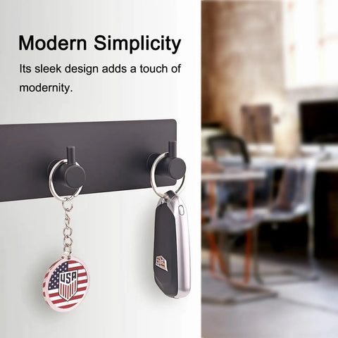 Ultra Handy Wall Key Holder With 4 Hooks And Dual Adhesive Tapes, Rust-Resistant Stainless Steel Key Rack For Door, Entryway, Kitchen Or Bathroom, Black Finish with keys hanging