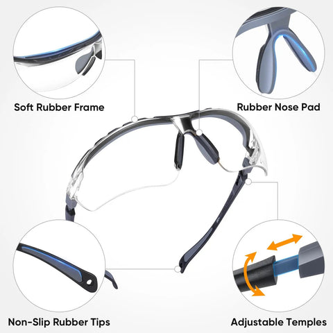 Anti Fog Safety Glasses For Men And Women, ANSI Z87.1 Approved, Scratch Resistant Eye Protection With Adjustable Arms, UV Shield