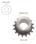Heavy Duty 16 Tooth Roller Chain Sprocket With 3 By 8 Inch Pitch, 22mm Bore, 6mm Keyway, 19mm Hub, 52mm Outer Diameter, A3 Carbon Steel.