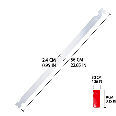 Dimensions of Essential 18 Piece Car Tool Kit component, 56 cm x 2.4 cm rod shown with scale for DIY maintenance.