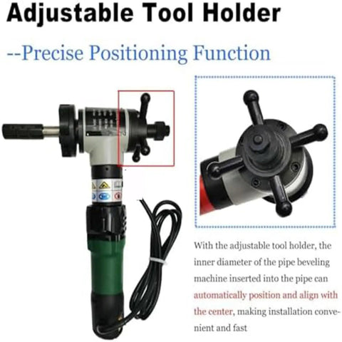 Heavy Duty Electric Pipe Beveling Machine And Chamfering Tool For Internal Expansion Grooves Handles Carbon Steel Pipes From One Point One To Three Inches with adjustable tool holder.