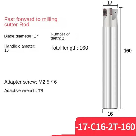 High Efficiency CNC Milling Cutter Rod For Deep Fast Feed And Superior Material Removal, 160mm long with 17mm blade diameter.