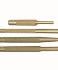 Brass Punch Kit 4 Piece Set For DIY And Automotive Projects with various sized brass punches displayed horizontally