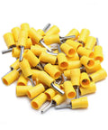 Insulated Yellow 0.11 Inch Pin Terminals Quick Disconnect Set, 50 Pack, 12-10 AWG Wire, Tin Plated Copper Crimp Connectors