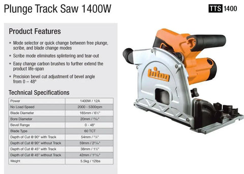 Kickass Six And One Half Inch Plunge Track Saw With 1400 Watt Engine Cuts Clean And True With Rock Solid Rail Tracking For Stress Free Woodworking Featuring Super Comfy Handles And Onboard Storage Rack