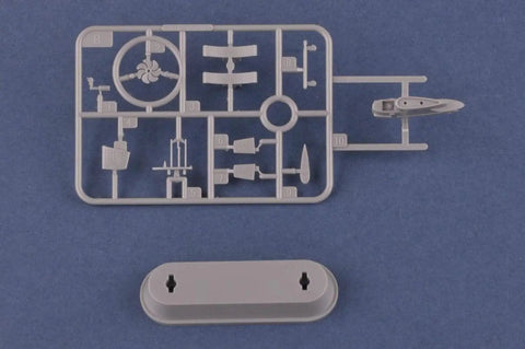 Sprues from 1:350 Scale Song Class Submarine Model Kit For Hobbyists 14 Plus, showing various submarine parts and base.