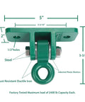 Dimensions and details of the Beefy 10000 Lb Heavy Duty Swing Hanger Set For Indoor Outdoor Swing Sets Pack Of Four Green Weatherproof Iron Hangers.