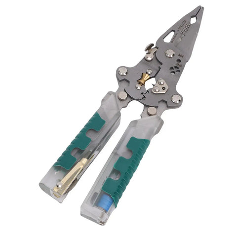 Folding Wire Stripper Plies With Voltage Tester 8 Inch Electrical Pliers with ergonomic grip for cutting and crimping.