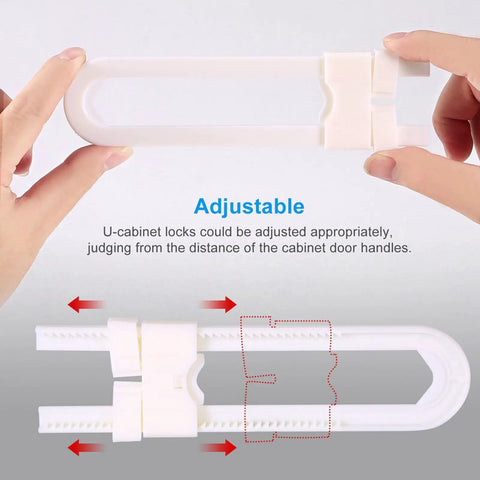 Hands adjusting U Shape Cabinet Door Locks For Kid Proofing Double Doors Simple Install Child Safety Latches, durable ABS.