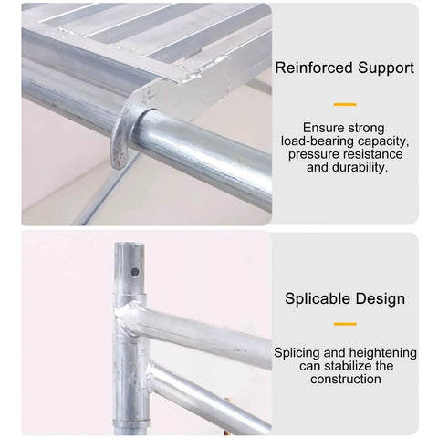 Close-up of Portable Foldable Steel Scaffold Tower Featuring Wide Non Slip Platform with reinforced support details.