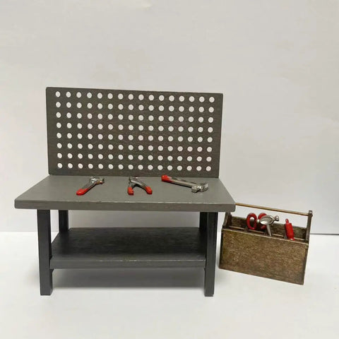 One To Twelve Scale Wooden Dollhouse Workbench With Tools And Accessories For Miniature Dioramas Garage And Garden Furniture Kit