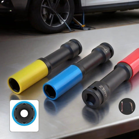 Heavy Duty Extended Wheel Lug Nut Socket Kit With 17 19 And 21mm Hex Sockets For Impact Drivers Makes Tire Changes A Breeze On Trucks And SUVs Without Removing Hubcaps, 150mm long