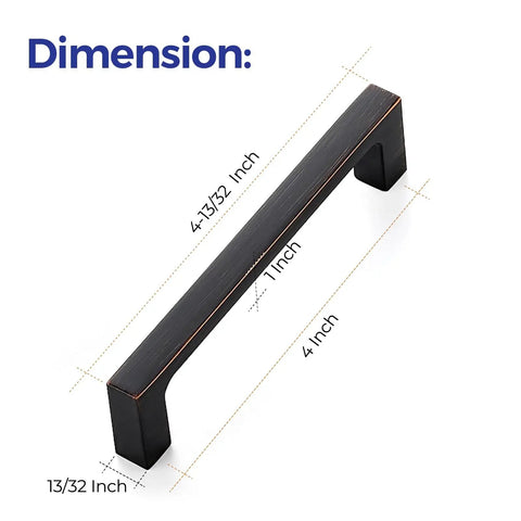 Solid 4 Inch Kitchen Cabinet Handles Square Drawer Pulls Oil Rubbed Bronze Set Of 30, Durable Hardware dimensions shown