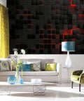 Dope Removable 3D Design Wallpaper For Bedroom And Living Room, Abstract Futuristic Cubes Wall Art in living room with modern decor