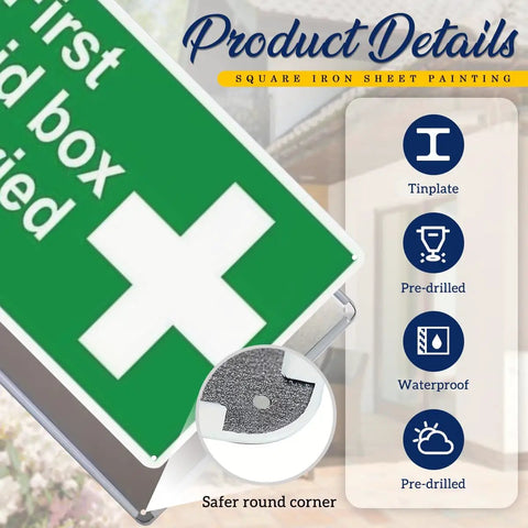 Warning First Aid Box Sign 12x8 Inch Durable Wall Mount Aluminum Sign with rounded corners and pre-drilled holes