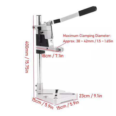 Baxyadex Universal Bench Drill Press Stand with sturdy aluminum alloy body and 25 mm stainless steel column, 400mm height.