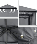 Close-up views of Sturdy 10x12 Patio Gazebo with outdoor steel frame and mosquito netting for lawn, backyard, deck