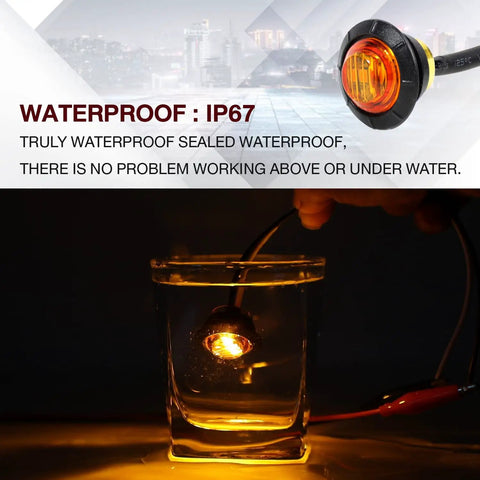 3/4 Inch Mount Amber And Red LED Clearance Bullet Side Marker Lights Pack Of 20 for trailers, waterproof testing in water