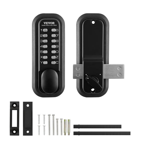 Rugged Mechanical Keyless Entry Lock With 14-Digit Keypad For Outdoor Gates And Garages, Waterproof Zinc Alloy Build, Battery-Free Operation, Zero-Hassle Assembly, Heavy-Duty Security For Sheds And Yards with accessories.