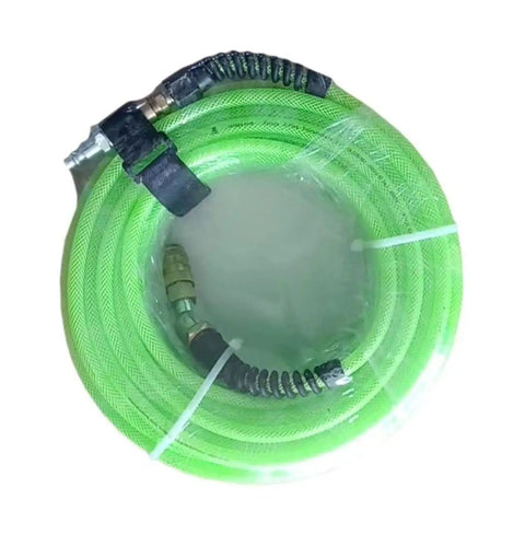 Coiled Industrial Interchange Air Hose Pro Grade With Ball Coupler And Air Safety Plug, Reinforced Polyurethane Tubing, 300 PSI, 1/4 in x 100 ft, Transparent Green