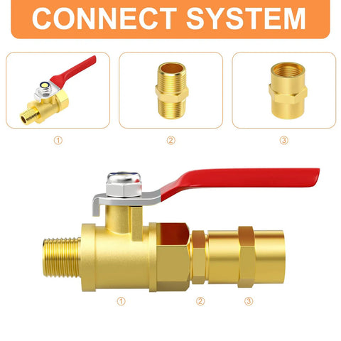 Beefy Brass Pipe Fitting 1/2 Inch Female To 1/2 Inch Female NPT Hex Coupling, 10 Pack shown with connection system diagram