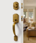 Antique Brass Front Door Handle And Deadbolt Set With Reversible Lever Handleset Dope Security Lock And Key Single Cylinder