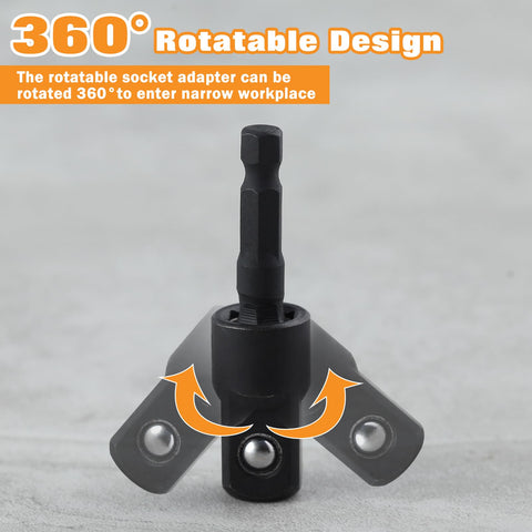 Go-To Flexible Drill Bit Extension Set With Right Angle Attachment 360 Degree Rotatable Hex Shank Socket Adapter close-up