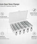 Heavy Duty 40-Piece Worm Gear Hose Clamp Kit With 201 Stainless Steel For Auto Repairs And Utility Projects Fits 6 To 29mm Radiator Lines Garden Pipes And Rigid Fittings In A Snap open case