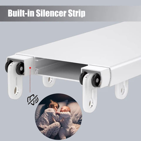 Ceiling Mounted Double Curtain Track System In Aluminum, White Finish, Silent Rails, 2.4m Length (7.9ft), Heavy-Duty Glide For Thick Curtain Panels Up To 88lbs. built-in silencer strip close-up