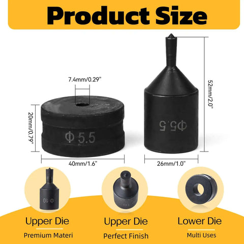 Heavy Duty Hydraulic Round Punch Die 19.5mm For Metal Punching shown with product dimensions and labels