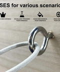 8-Pack 304 Stainless Steel Eye Screws, 2.5 Inch M6 Heavy Duty Eye Hooks Tough As Nails For Hanging Cable Wires On Wood, Quick Install Indoors Or Outdoors on wooden surface with rope.