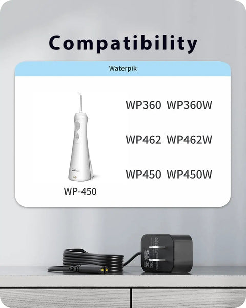 Waterpik Compatible Charger Cord For Water Flosser WP360 WP360W WP450 WP450W WP462 WP462W Two Prong Replacement Power Adapter YLA 03010