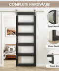 36 Inch By 96 Inch Glass Barn Door With 5 Panel Frosted Glass, Solid Wood Core Wrapped In Waterproof PVC, Black Finish Installed