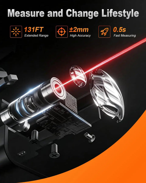 Slick Compact Laser Distance Measure 131 Ft Range With Deadly Accurate 2 Mm Precision For Pro Handyman And Home Diy Construction Projects Featuring Dual Reference Lines And 2 Aaa Batteries For No Sweat Quick Room Measurements